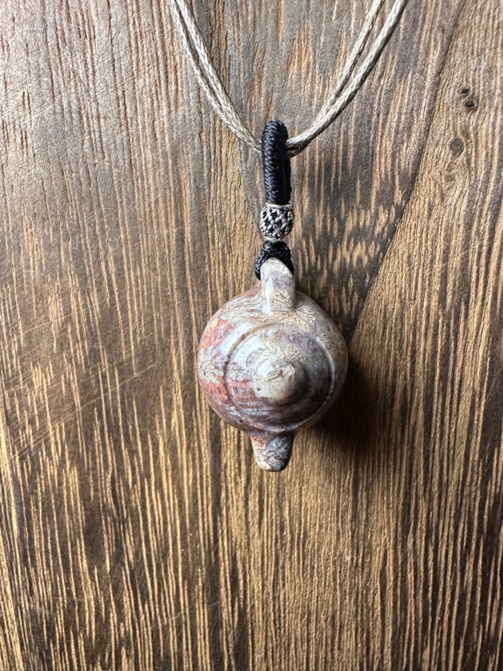 Adorable Coral Fossil Teapot Pendant Necklace, Sterling Silver Accent on Rope - Picture 7 of 15